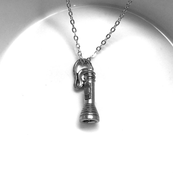Miniature Pewter Flashlight Torch Light Camping Hiking Flash Light Gift Necklace - Picture 4 of 5